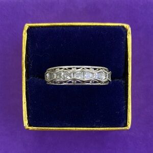 💛 Tacori Sterling Silver CZ Band Ring | Designer Etched Detail | Vintage Style